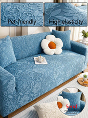 1pc 3D Sofa Cover, Multi-Functional Full Cover Sofa Cover, Solid Color Leaf Design Protective Sofa Cover, Elastic Full Wrap One-Piece Sofa Cover, With 1 Pillow Case Gift