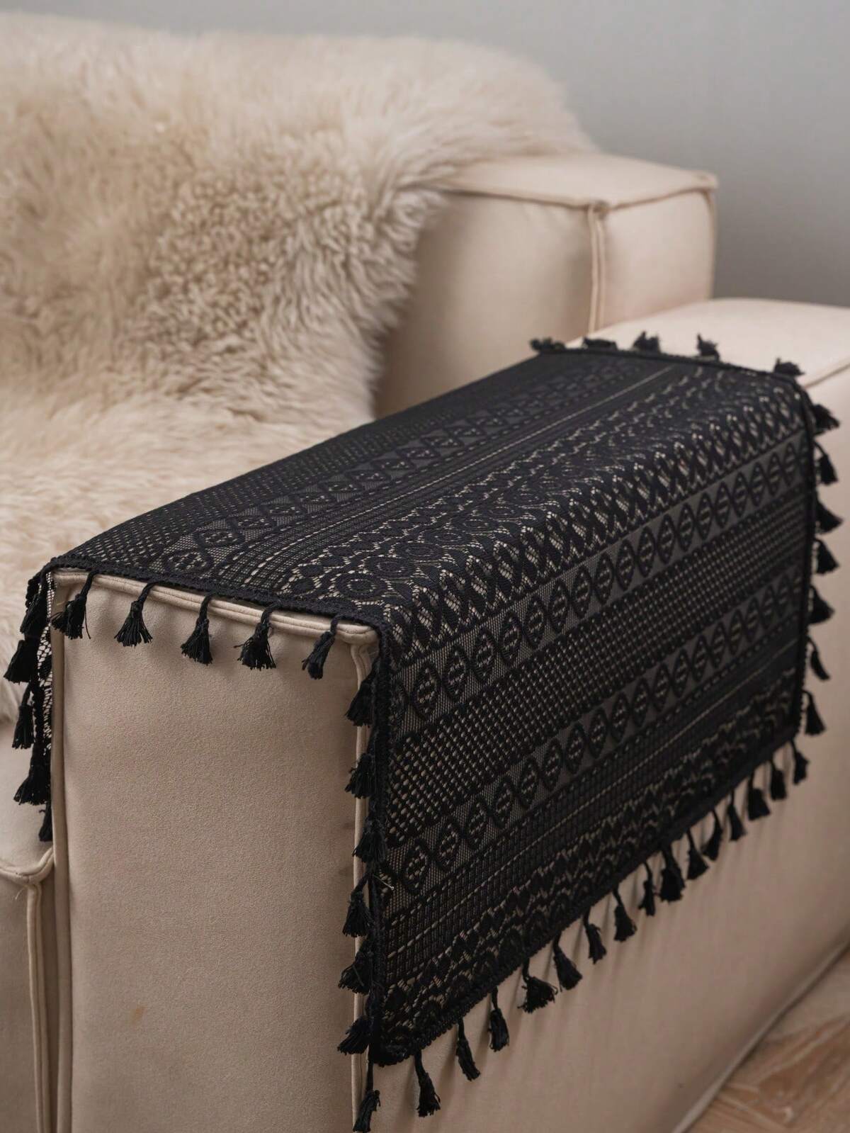 Tokoto 1pc Black Cutout Tablecloth, Modern Boho Linen Square Table Cover, Suitable For Christmas, Halloween Decor, Party Celebration, Side Table, Nightstand, Sofa Sideboard, Shoe Cabinet, All Seasons