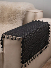 Tokoto 1pc Black Cutout Tablecloth, Modern Boho Linen Square Table Cover, Suitable For Christmas, Halloween Decor, Party Celebration, Side Table, Nightstand, Sofa Sideboard, Shoe Cabinet, All Seasons