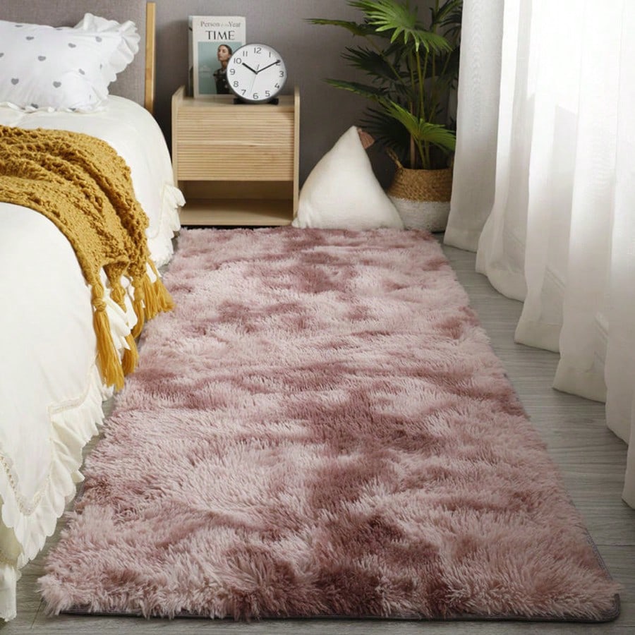 Soft Long Carpet, Suitable For Bedroom & Living Room, Pink-Purple Tie-Dye, Fluffy Plush, Bedside Rug, Long Shag Carpet, Non-Shedding, Suitable For Girls Room Decor