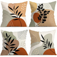 4pcs Bohemian Abstract Leaf Pattern Pillow Covers Without Inserts, Single-Sided Printed Pillow Covers, Suitable For Living Room Bedroom Home Decor, All Seasons Use Pillow Covers